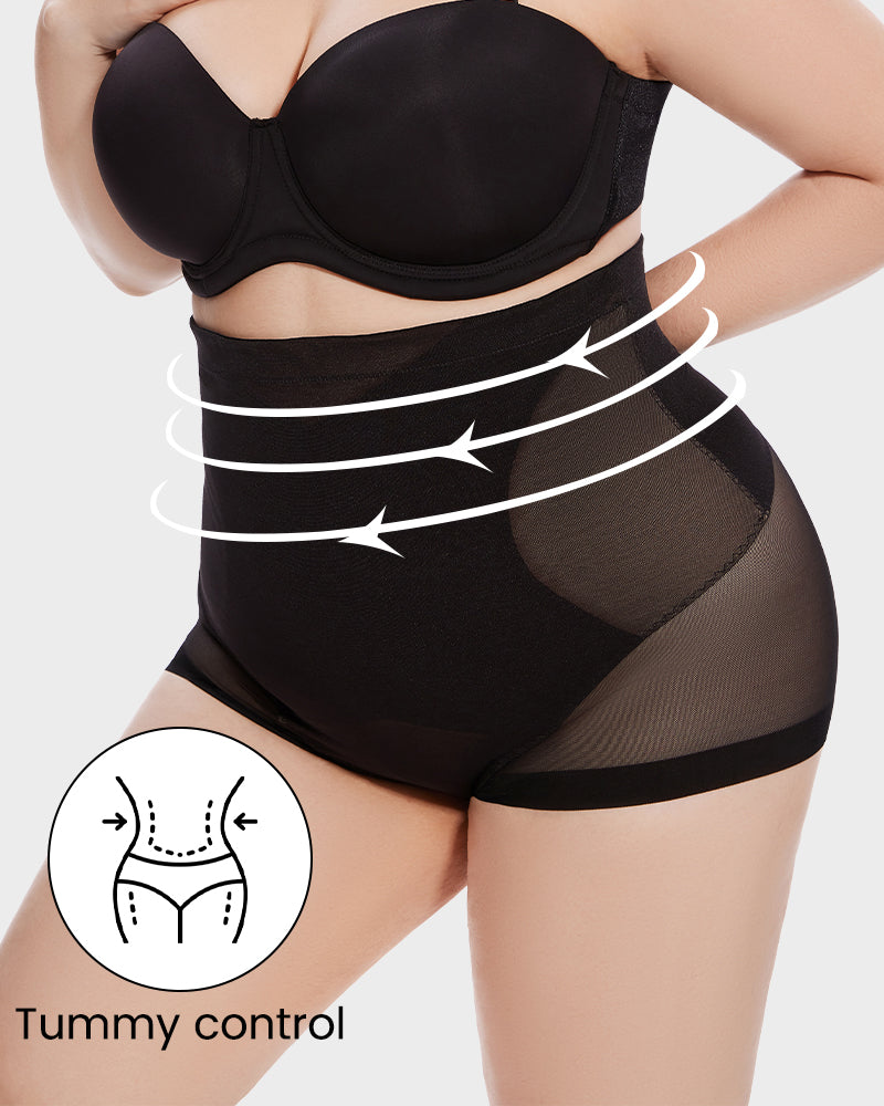 2-Pack-High Waist Mesh Tummy Control Butt Lifting Shaping Panty