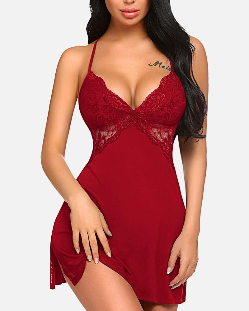 SheShape® Lace Trim Slit Sleep Dress Babydoll Teddy Lingerie