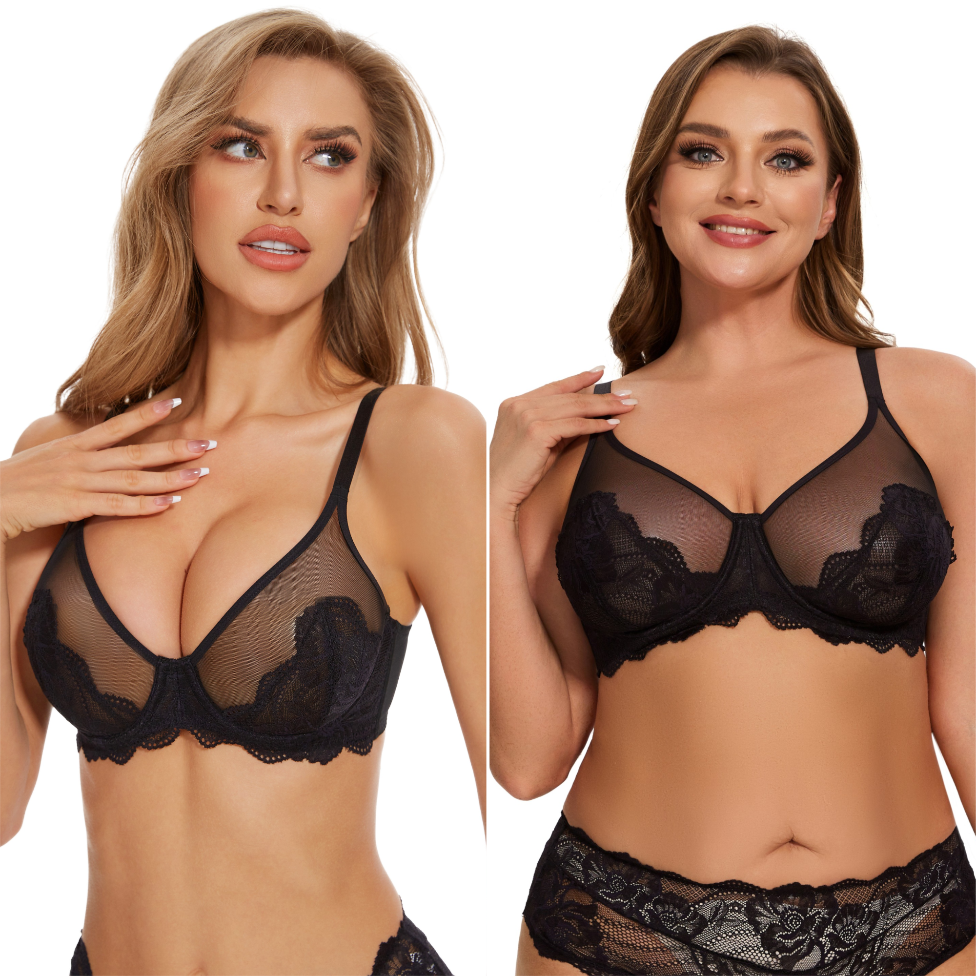 SheShape® Full Coverage Lace Minimizer Bra - Mermaid Black+Pink (2 PACK）