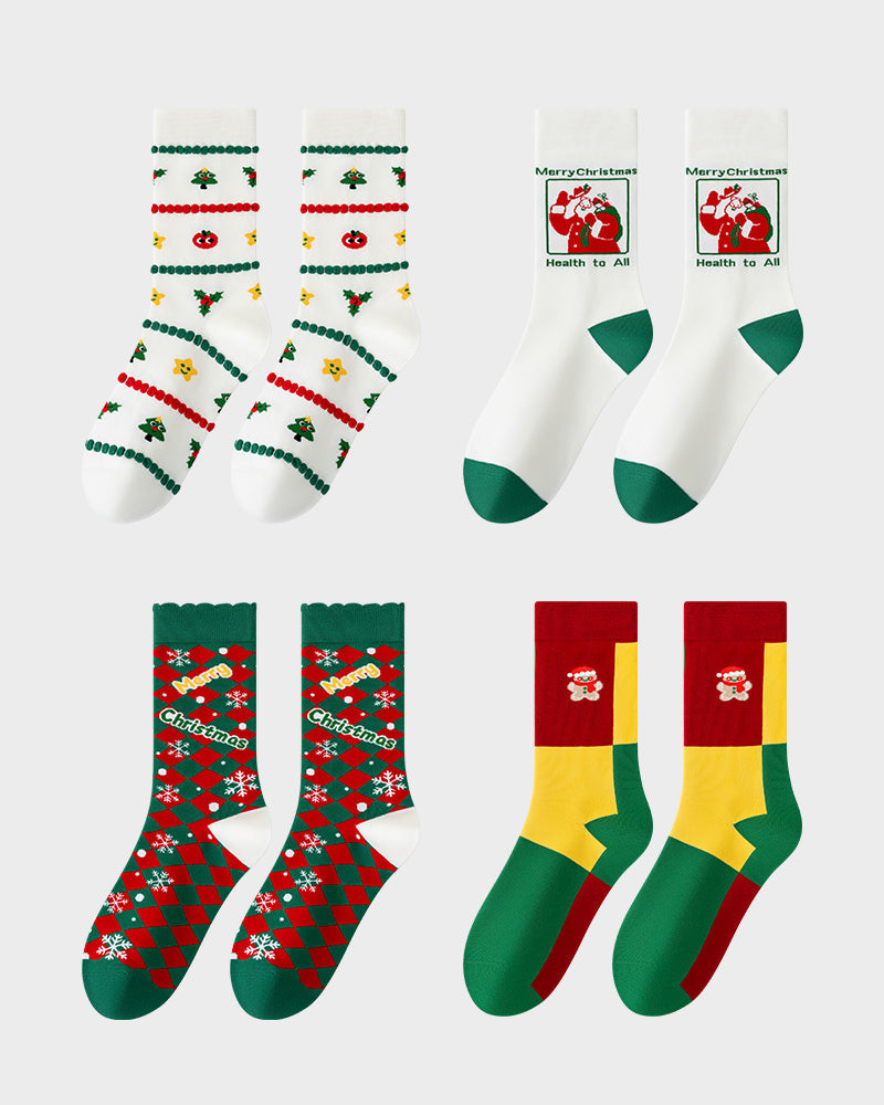 Chaussettes douces et confortables à imprimé de Noël (lot de 4)