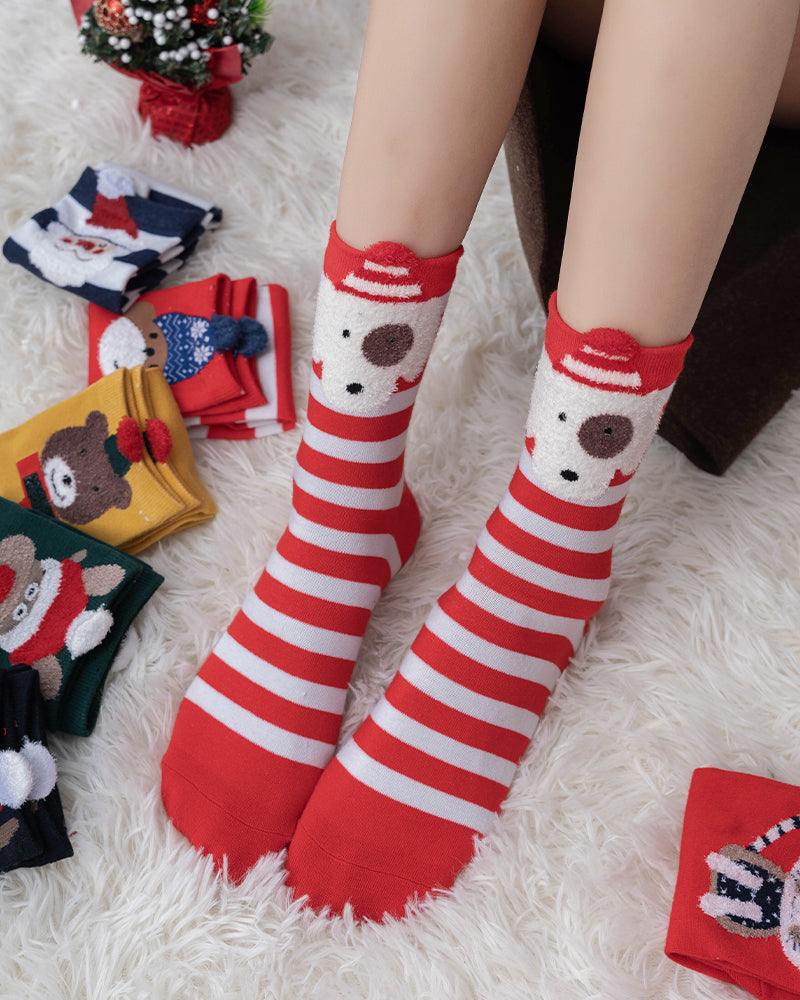 Christmas Cartoon Animal Print Comfort Socks (4 Pack)