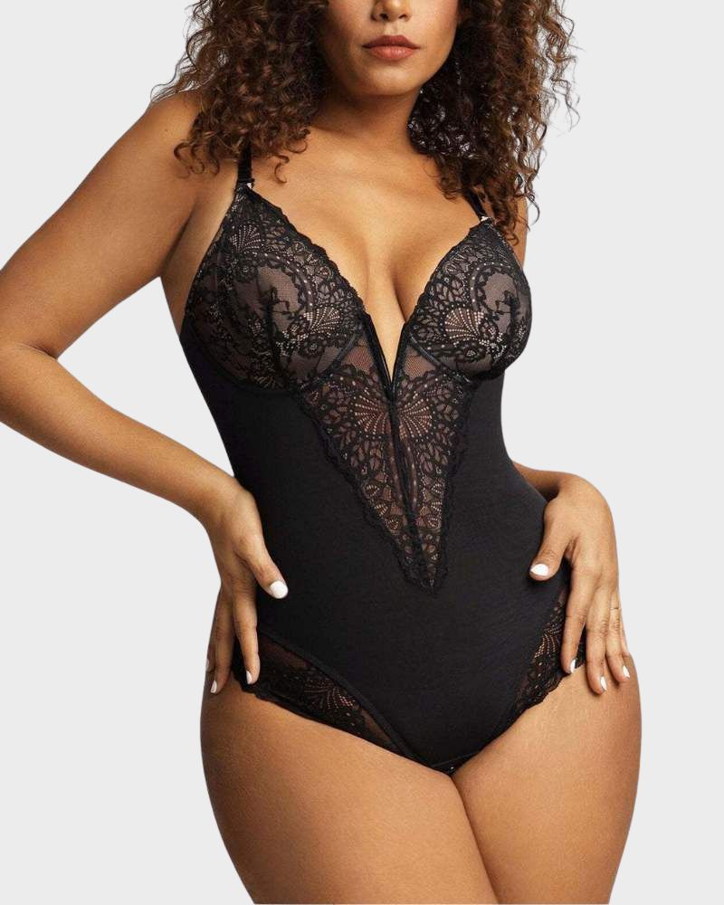 Body sexy de encaje con escote en V profundo de SheCurve®