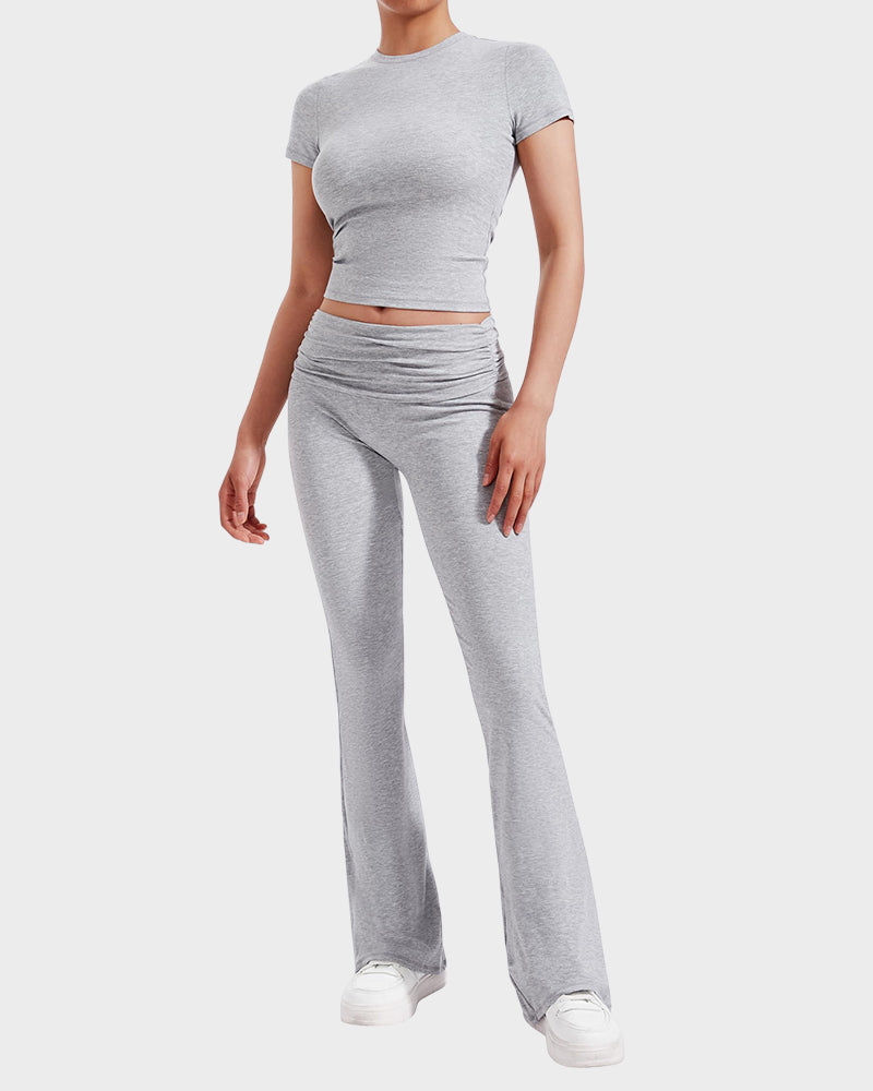 Conjunto de dos piezas para estar en casa para mujer SheCurve®: blusa y pantalones acampanados