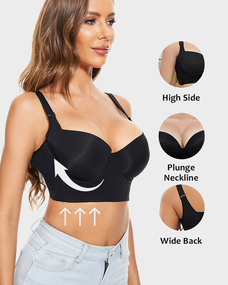 SheShape® Push-Up Back Smoothing Bra - Black+Beige (2 PACK）