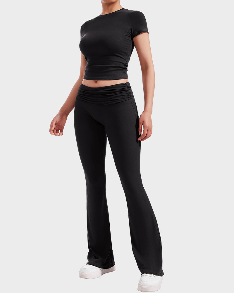 Conjunto de dos piezas para estar en casa para mujer SheCurve®: blusa y pantalones acampanados