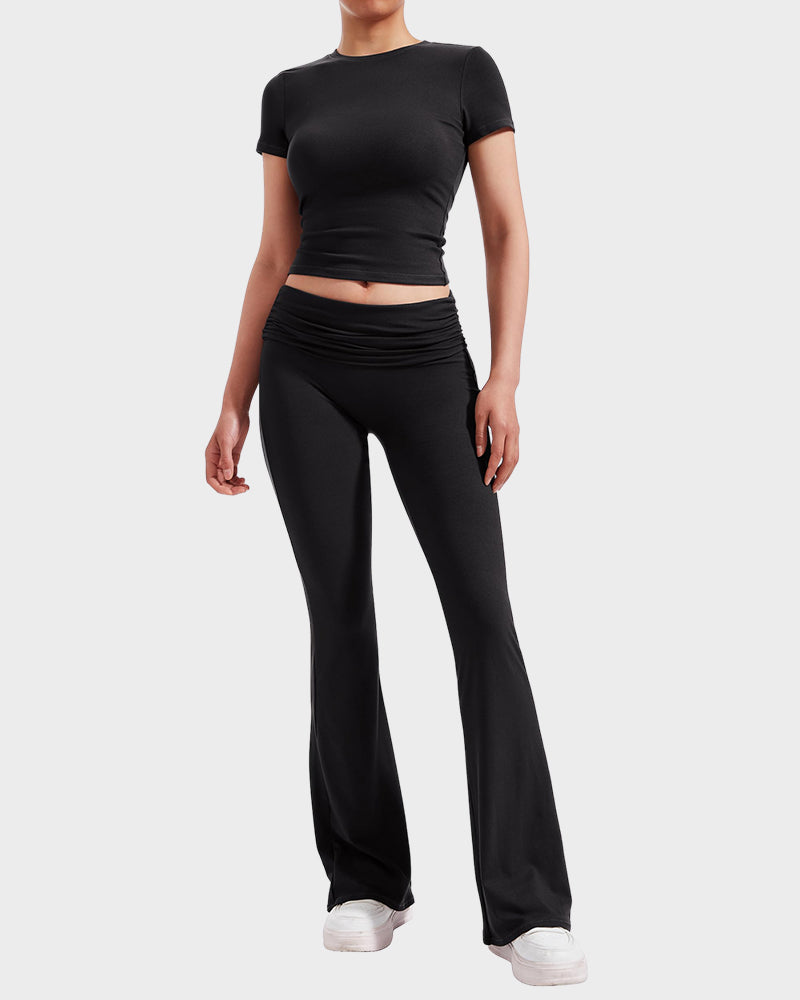 Conjunto de dos piezas para estar en casa para mujer SheCurve®: blusa y pantalones acampanados