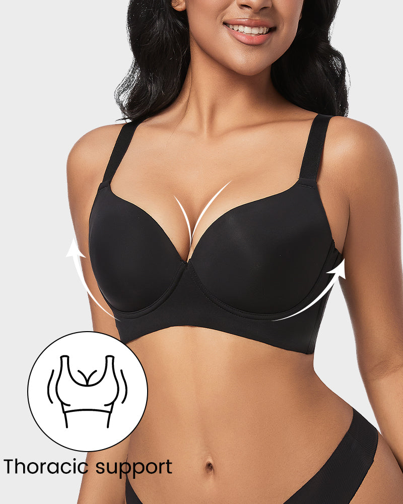 Back Smoothing Push-Up Plunge Bra - Black