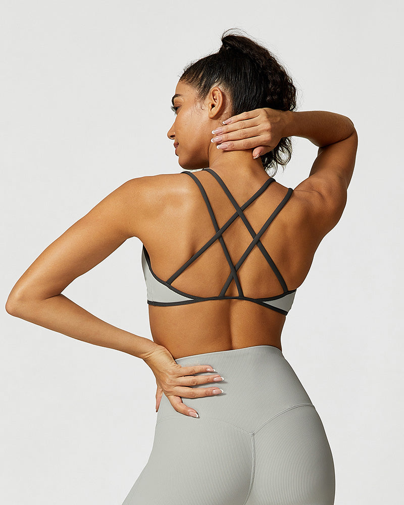 Ribbed Strappy Support Sports Bra