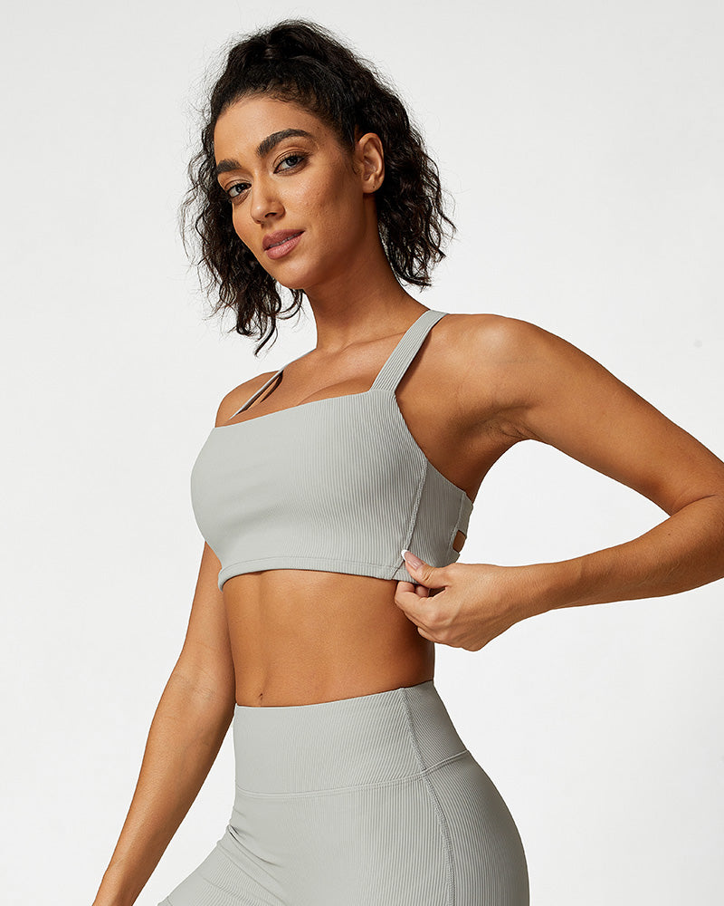 Comfort Ribbed Support Activewear Set (Sports Bra+Flare Pants+Sweatshirt)