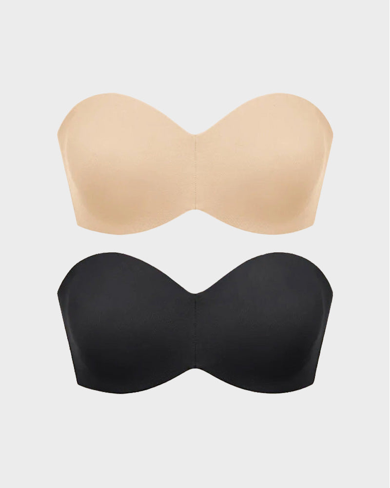 SheShape® Full Support Non-Slip Convertible Bandeau Bra-Black+Nude