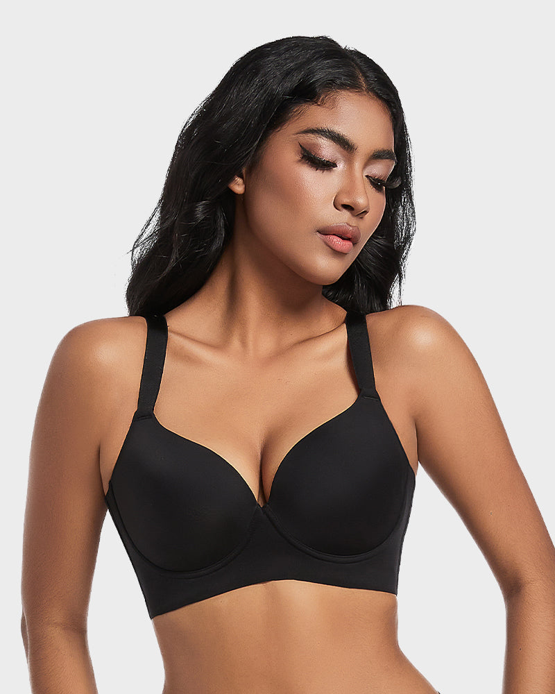 Back Smoothing Push-Up Plunge Bra - Black