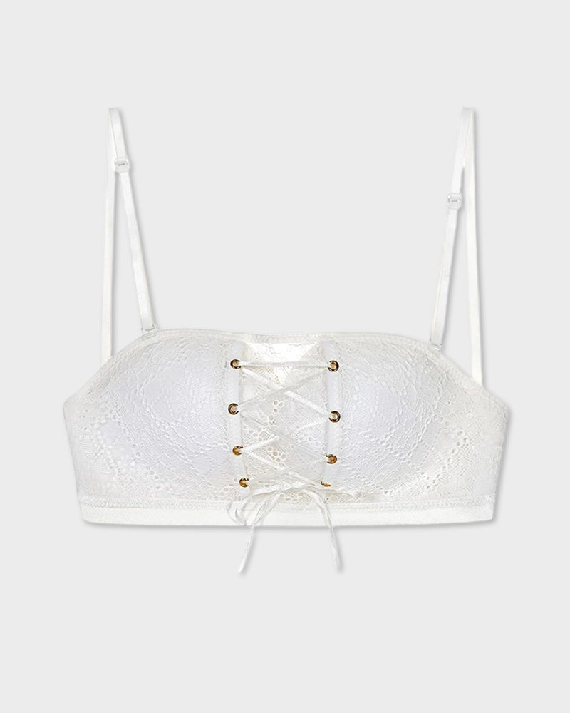 Women Lace Push Up Wireless Strapless Bra