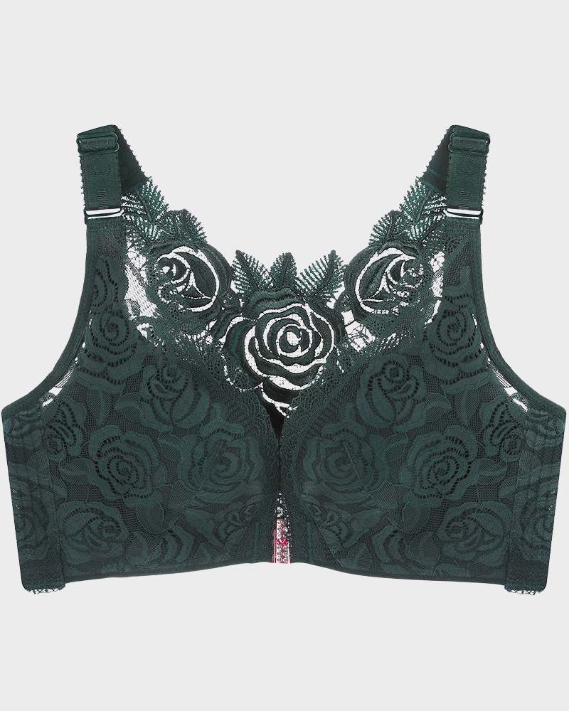 Soutien-gorge avec fermeture devant et broderie de roses