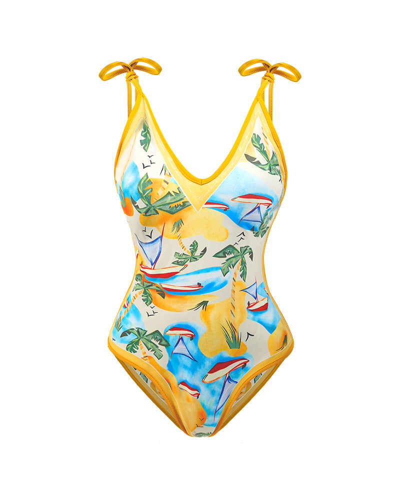 Maillot de bain une pièce réversible à imprimé floral et bretelles nouées