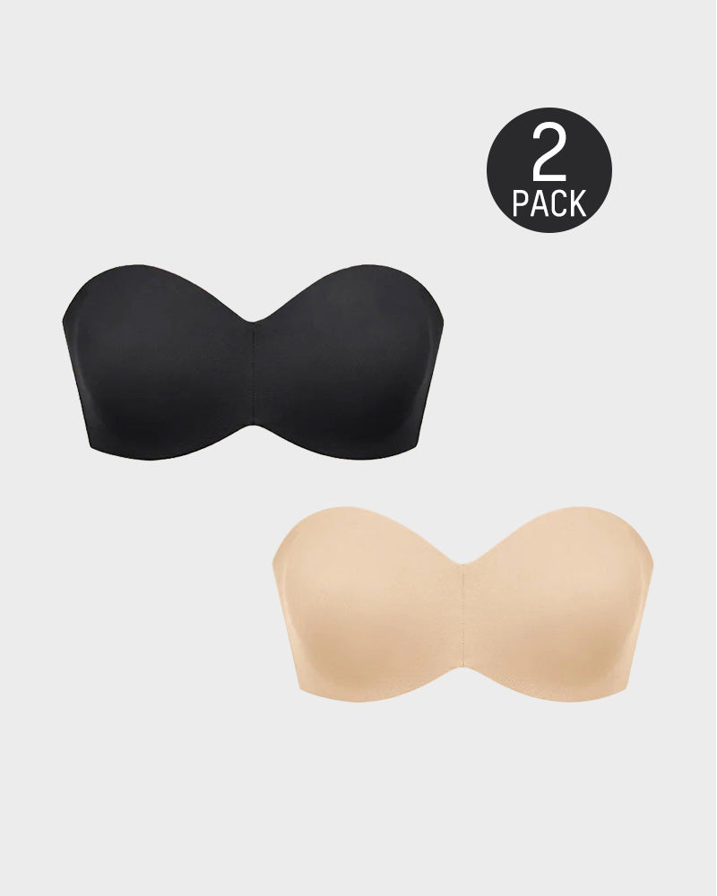 SheShape® Full Support Non-Slip Convertible Bandeau Bra-Black+Nude