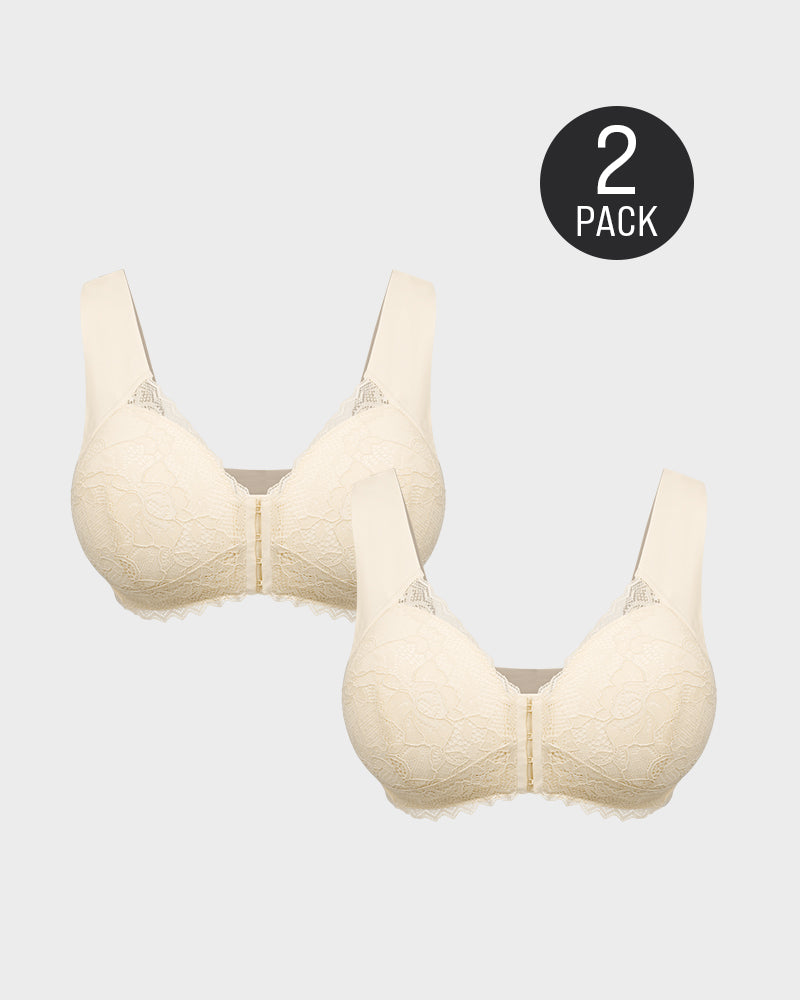 Soutien-gorge push-up sans armatures avec dentelle à clip sur le devant 