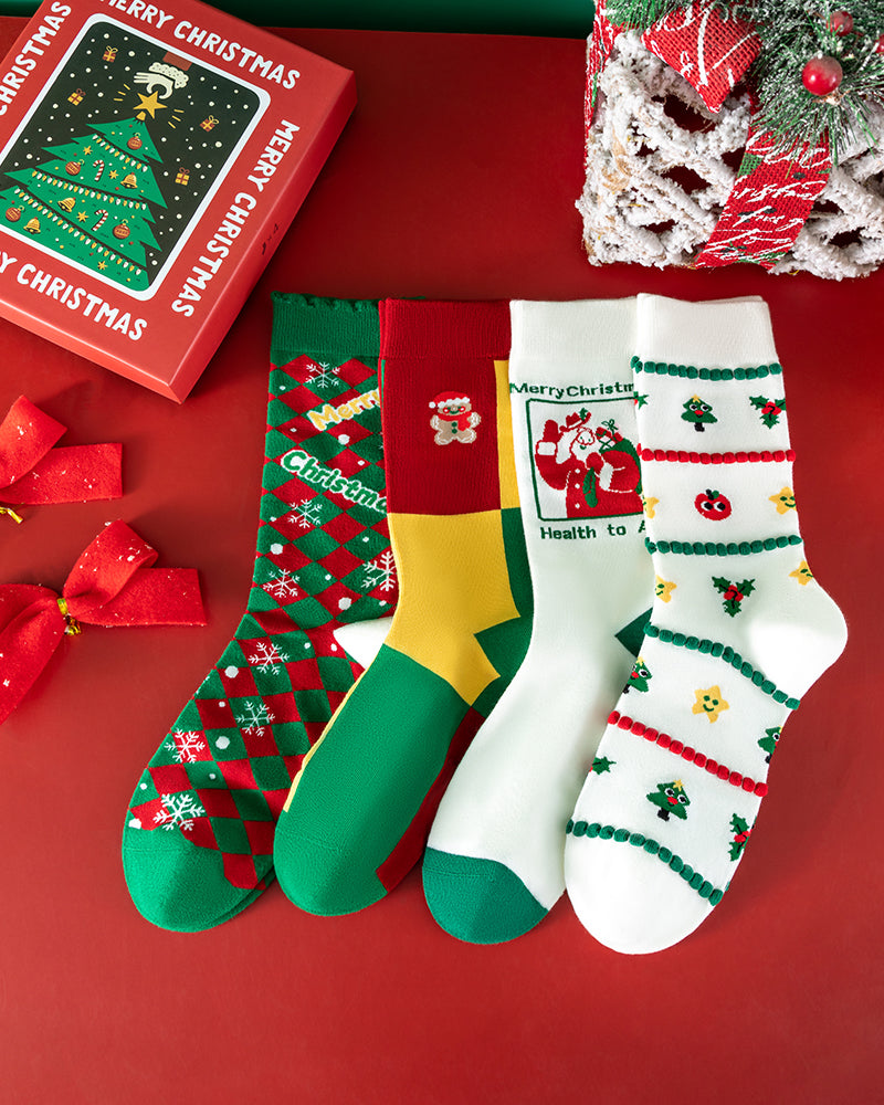 Chaussettes douces et confortables à imprimé de Noël (lot de 4)