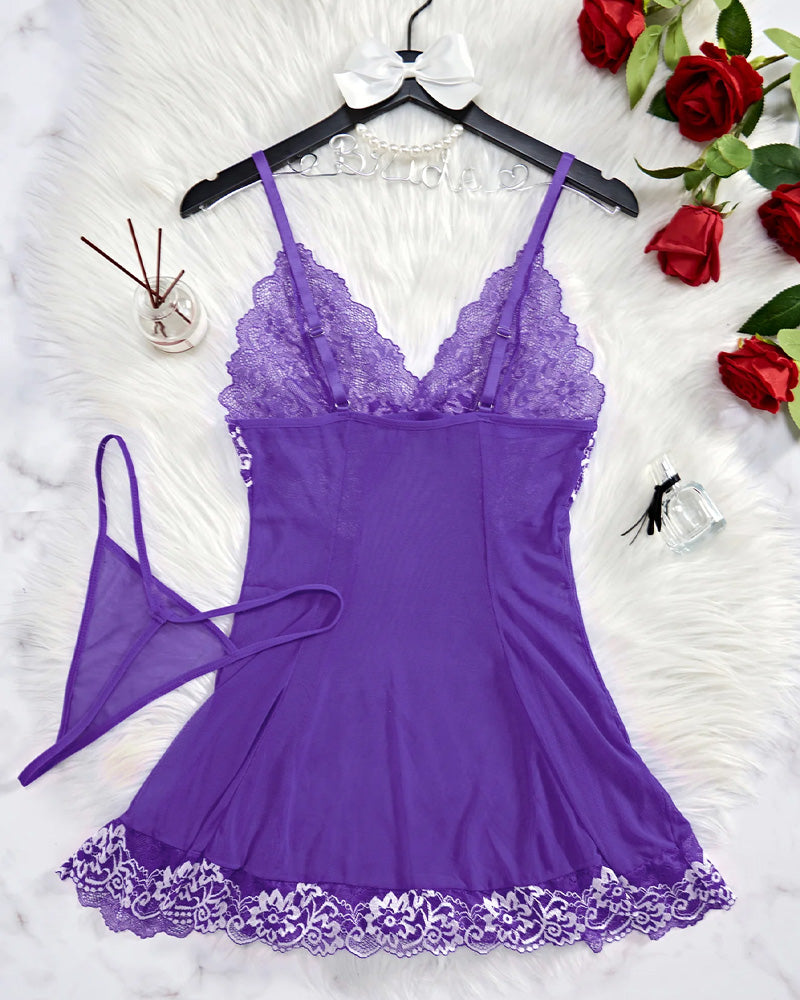 SheShape®Sexy Sheer Lace Nightgown with G-String