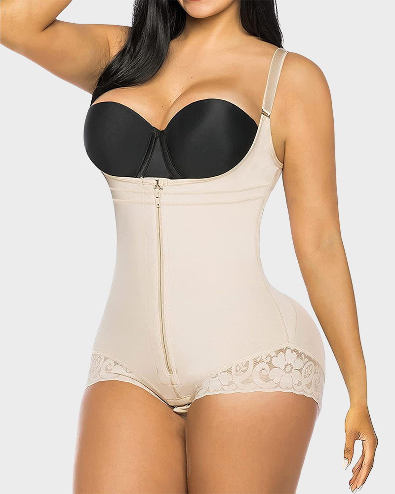 SheCurve® Shapewear à poitrine ouverte en dentelle et fermeture éclair