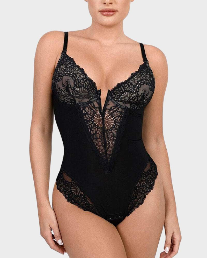 Sexy Lace Deep-V Neck Bodysuit