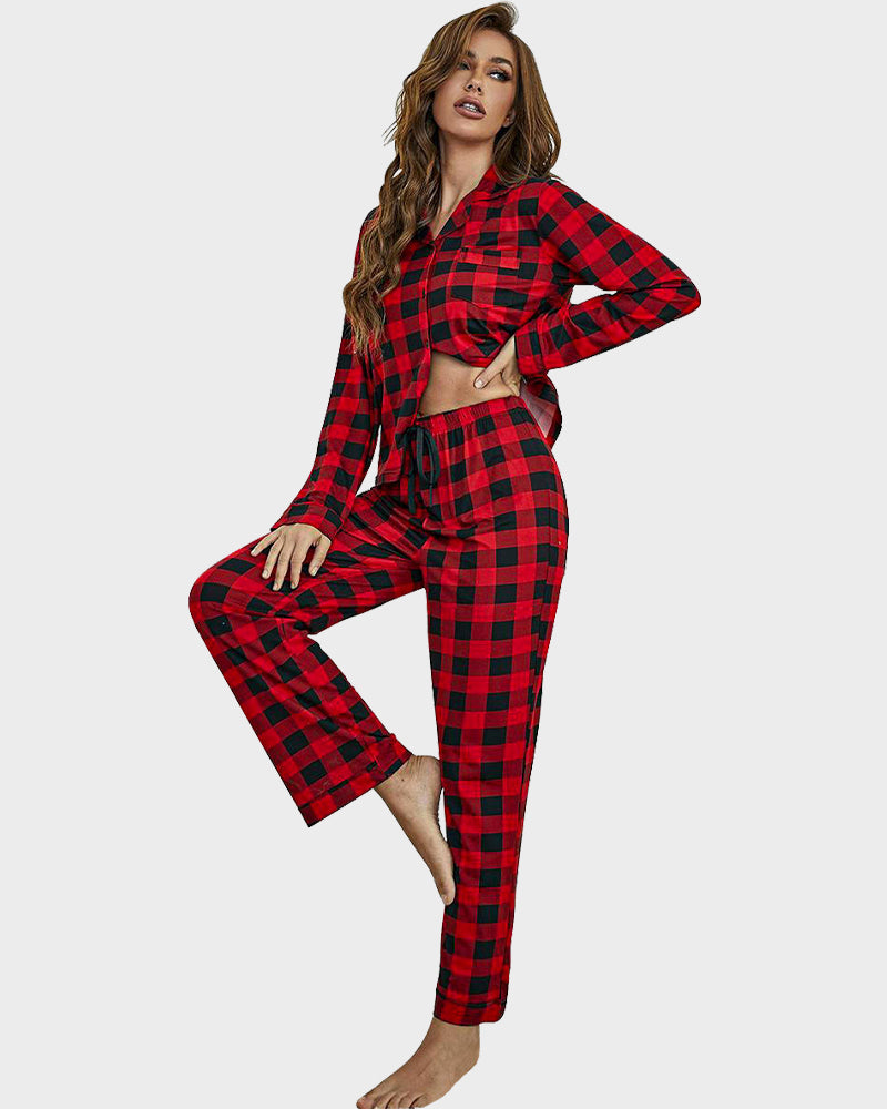 Ensemble pyjama à manches longues à carreaux de Noël - Petit plaid