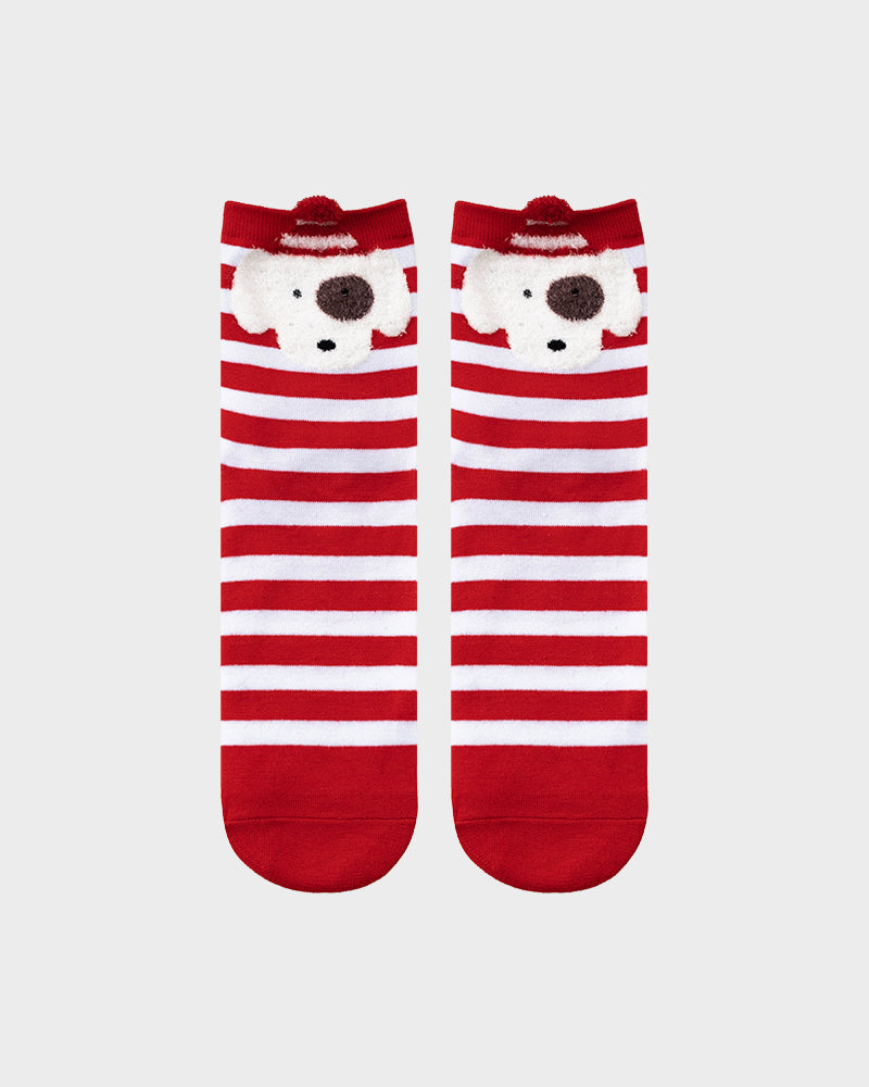 Calcetines cómodos con estampado de animales de dibujos animados navideños (paquete de 4)