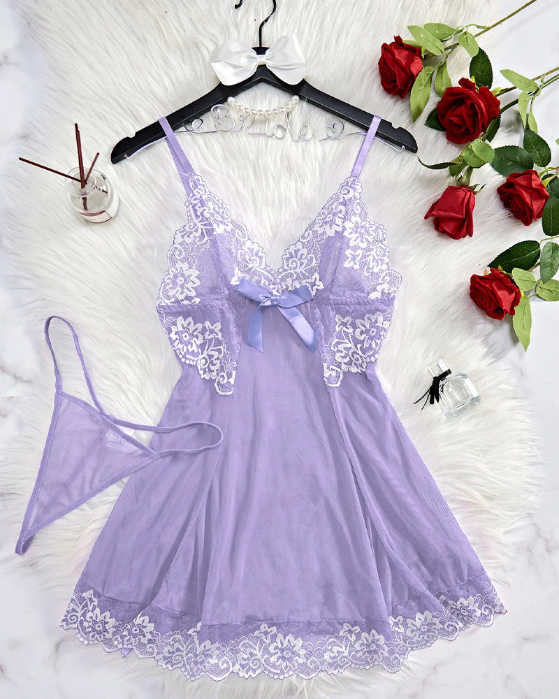 Sexy Sheer Lace Nightgown with G-String