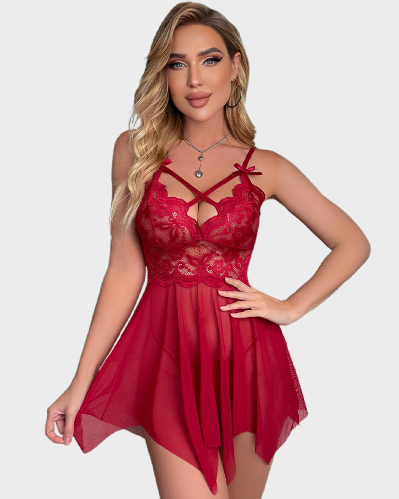 Sexy Strappy Sheer Lace Nightgown