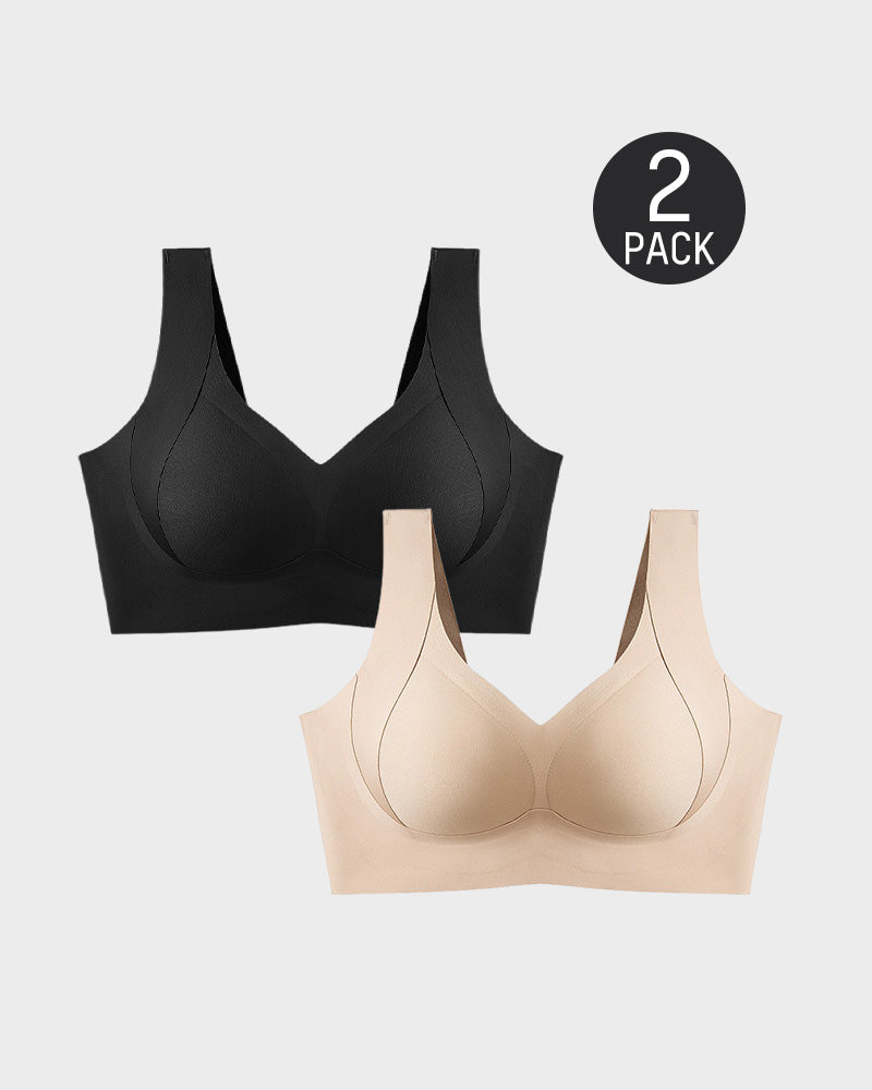 Enhanced w Support Adjustment Comfort Bra-Black+Skin