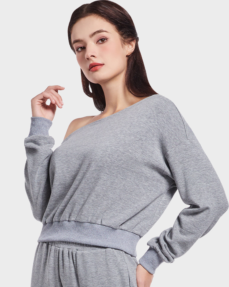 Sweat-shirt à manches longues doux et extensible à épaules dénudées