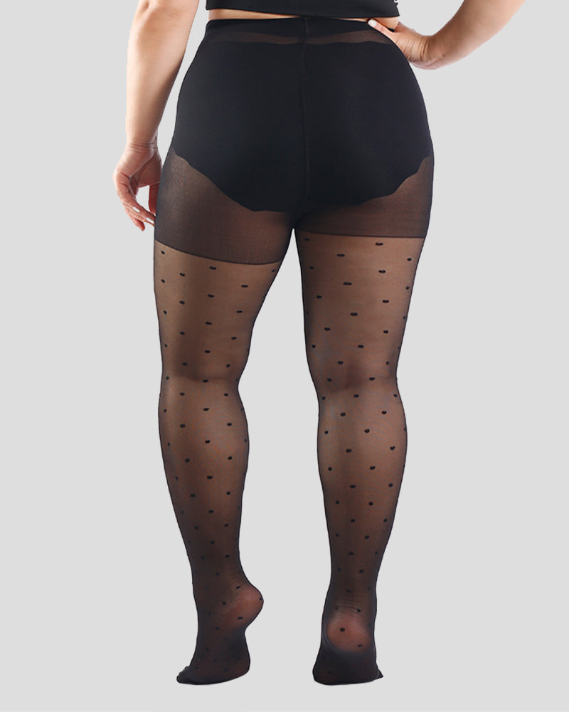 Collants transparents noirs à pois grande taille