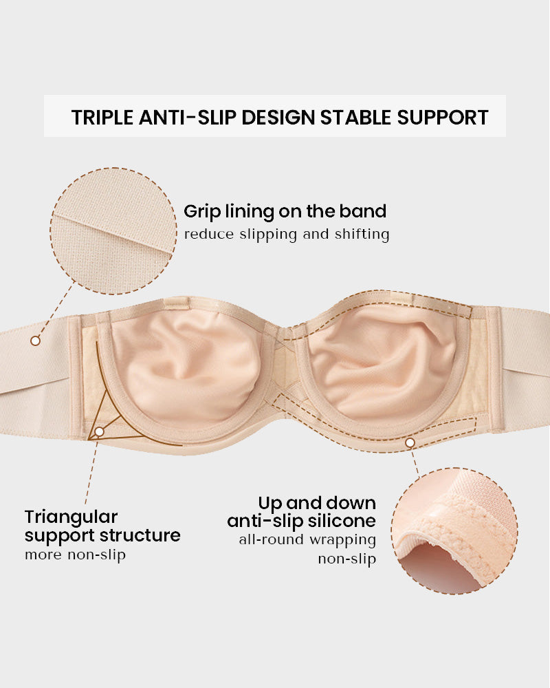 SheShape® Full Support Non-Slip Convertible Bandeau Bra-Black+Nude