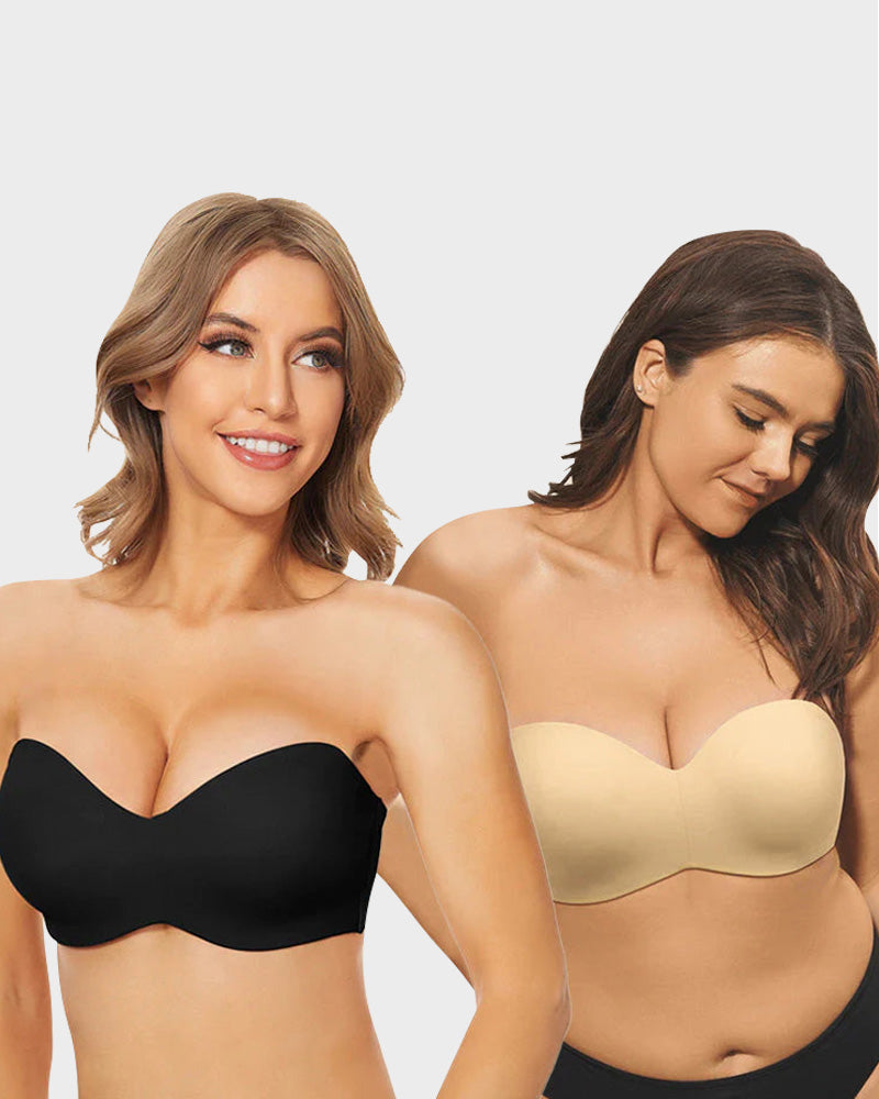 SheShape® Full Support Non-Slip Convertible Bandeau Bra-Black+Nude