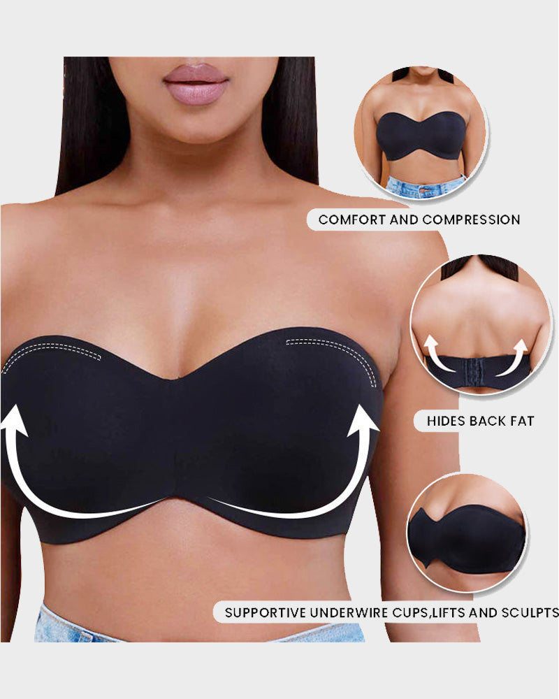 SheShape® Full Support Non-Slip Convertible Bandeau Bra-Black+Nude