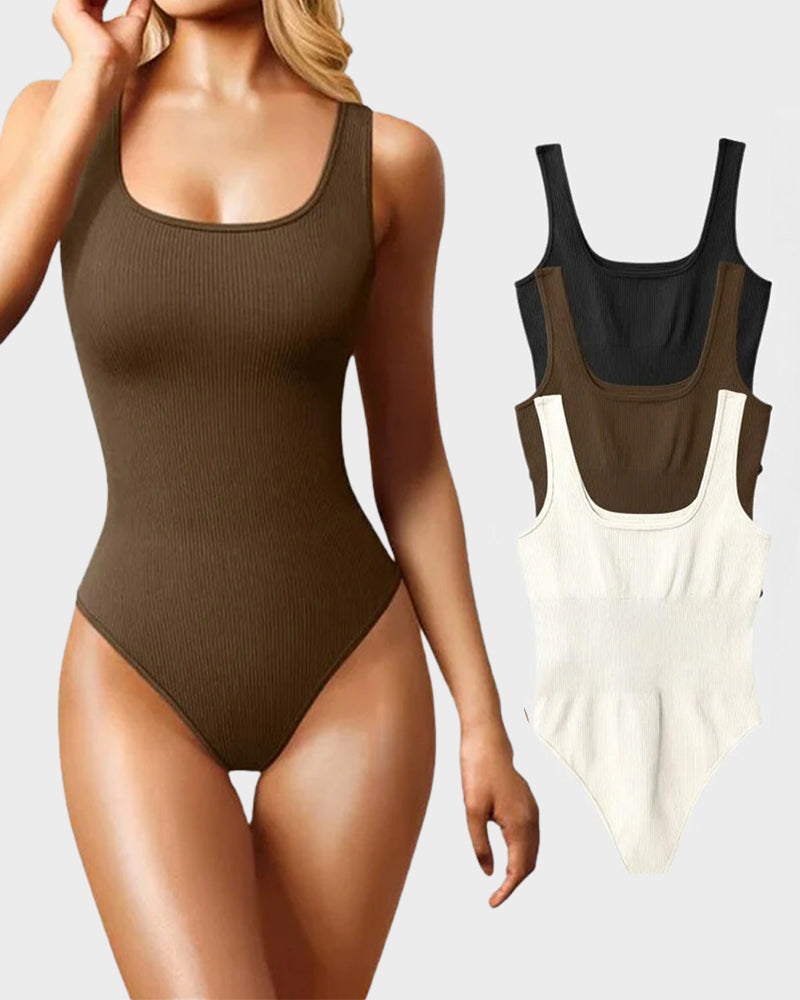 SheCurve® Body 3 pièces pour femme Sexy côtelé sans manches Col carré Débardeurs sans manches Bodys