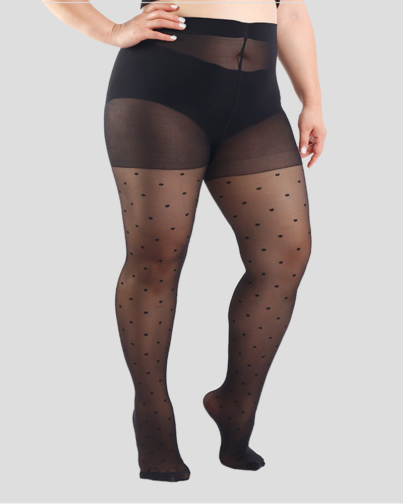 Collants transparents noirs à pois grande taille