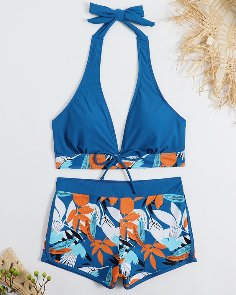 Split High Waist Patchwork Swimsuit