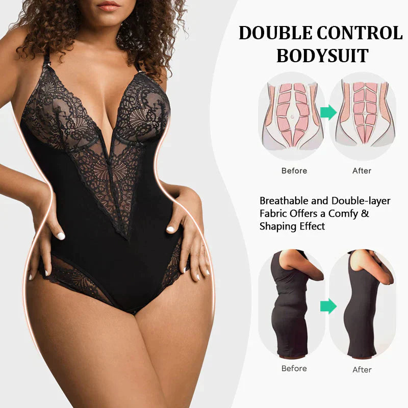 SheShape® Sexy Lace Deep-V Neck Bodysuits