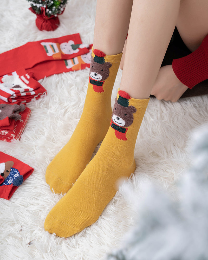 Calcetines cómodos con estampado de animales de dibujos animados navideños (paquete de 4)