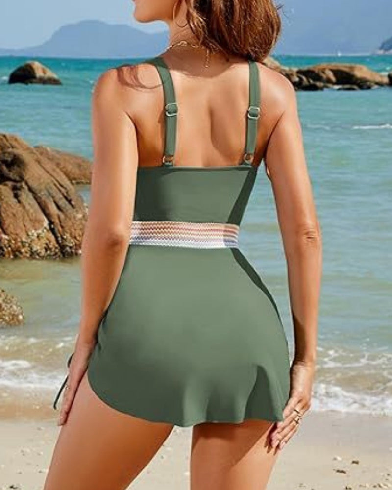 Deep V Drawstring One-Piece Swim Dress