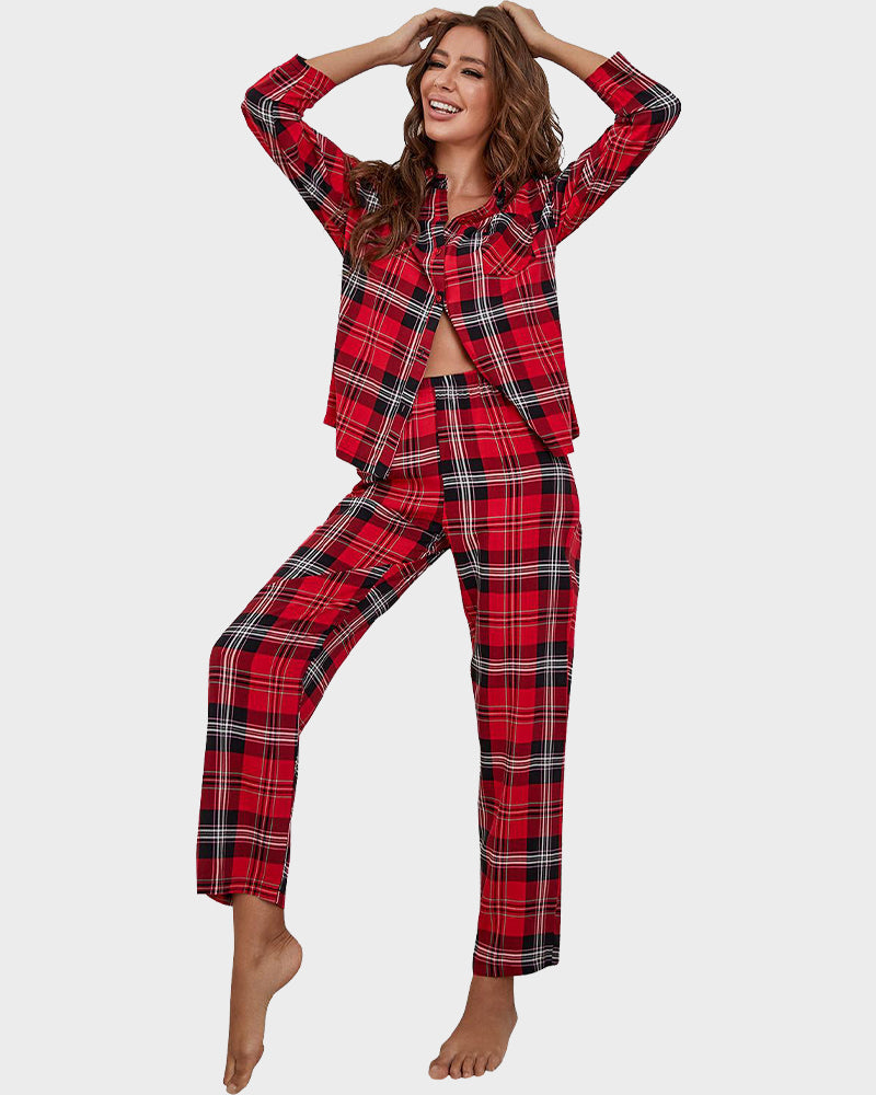 Ensemble pyjama à manches longues à carreaux de Noël - Grand Plaid