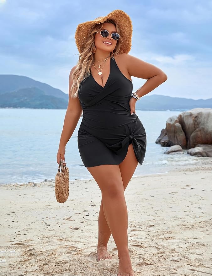 Plus Size One Piece Swim Dress Swimsuit Tummy Control Bathing Suits