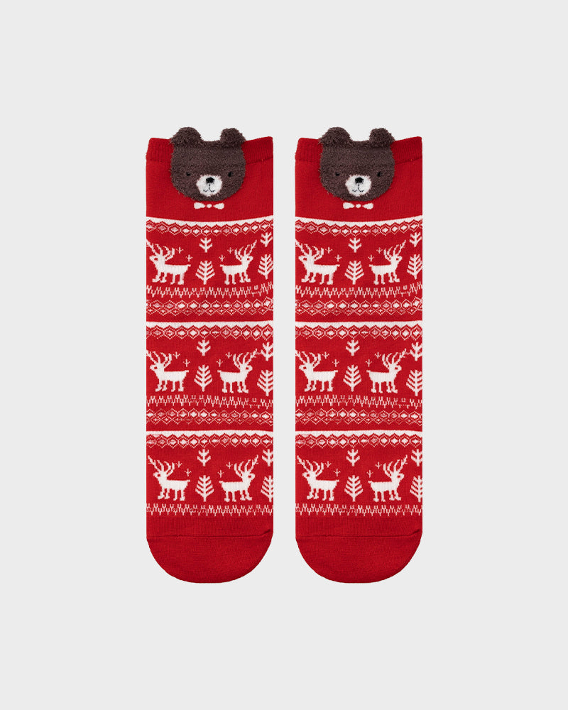 Calcetines cómodos con estampado de animales de dibujos animados navideños (paquete de 4)