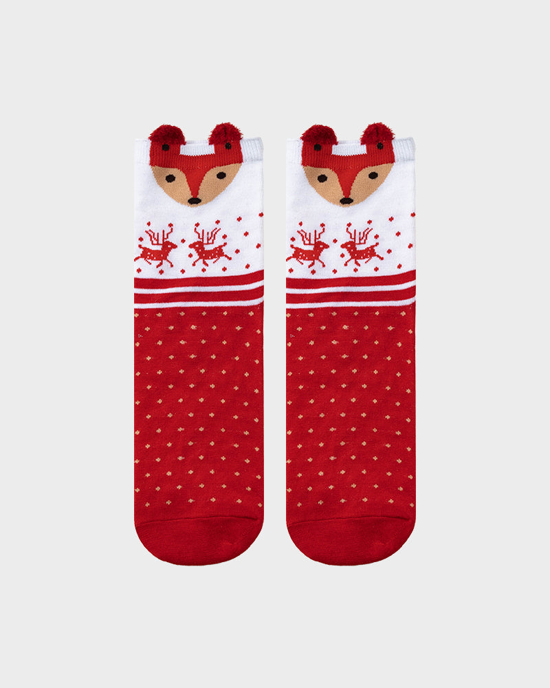 Calcetines cómodos con estampado de animales de dibujos animados navideños (paquete de 4)