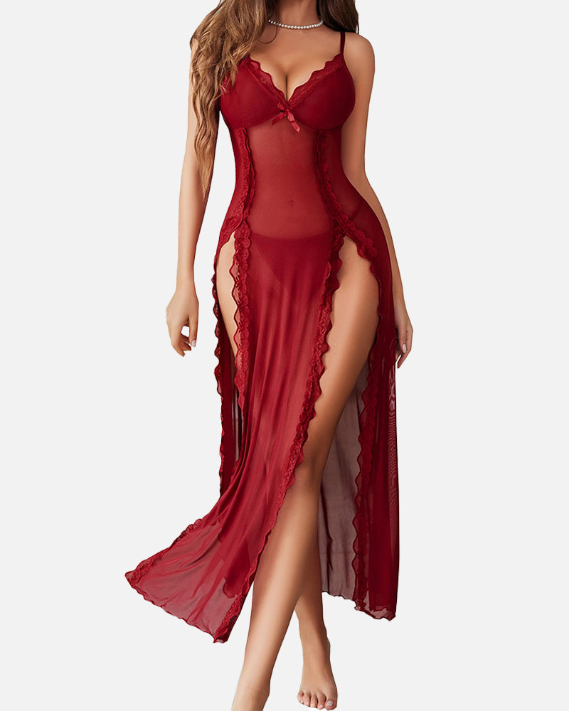 Sexy Mesh V Neck Side Split Nightdress