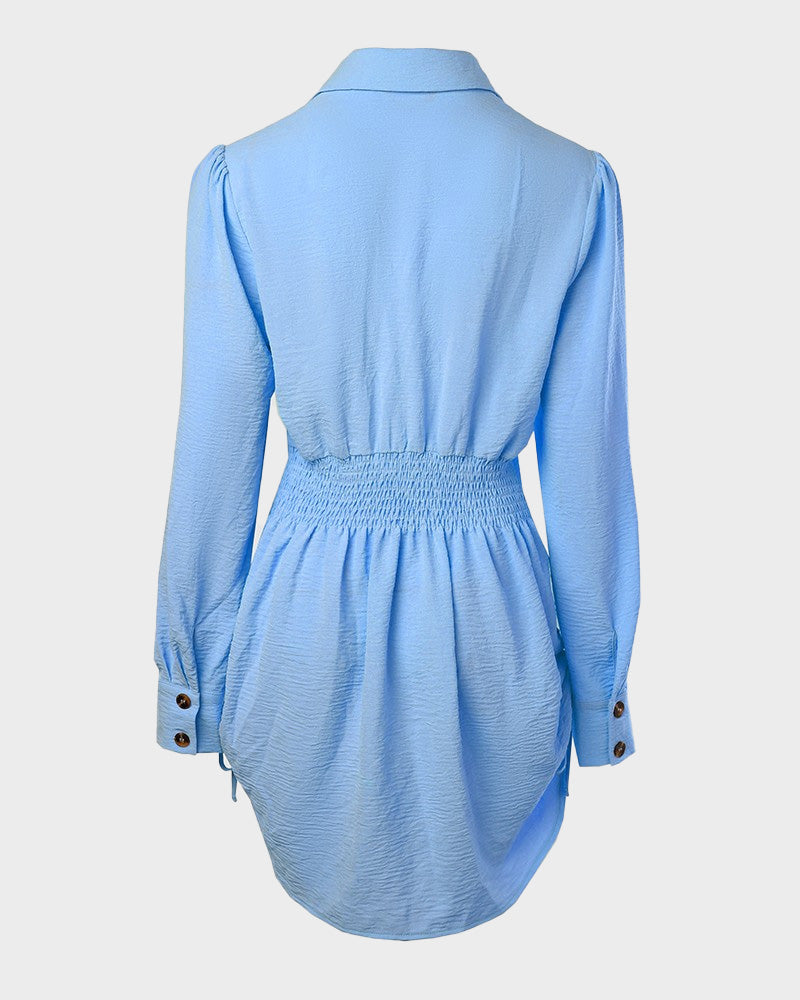 SheShape®Long Sleeve Button Down Drawstring Shirt Dress