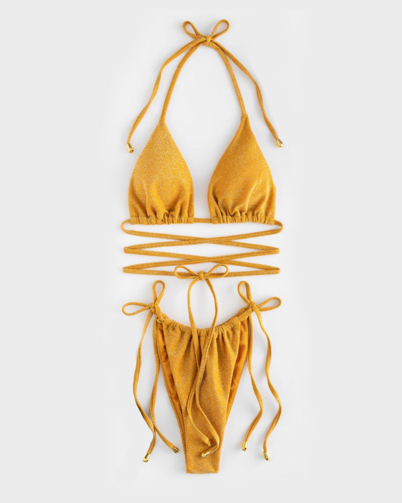 Halter Tie Strappy Ruched Bikini Set