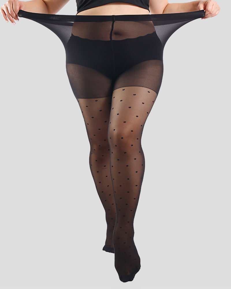 Collants transparents noirs à pois grande taille