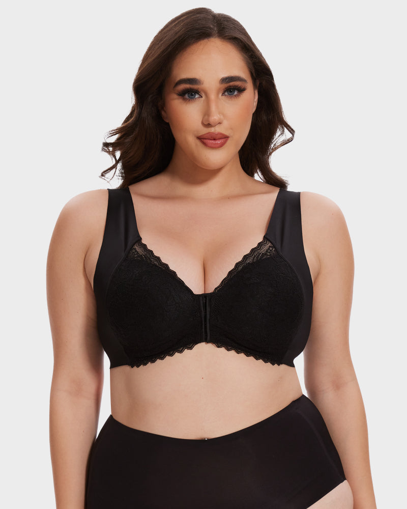 Soutien-gorge push-up sans armatures avec dentelle à clip sur le devant 