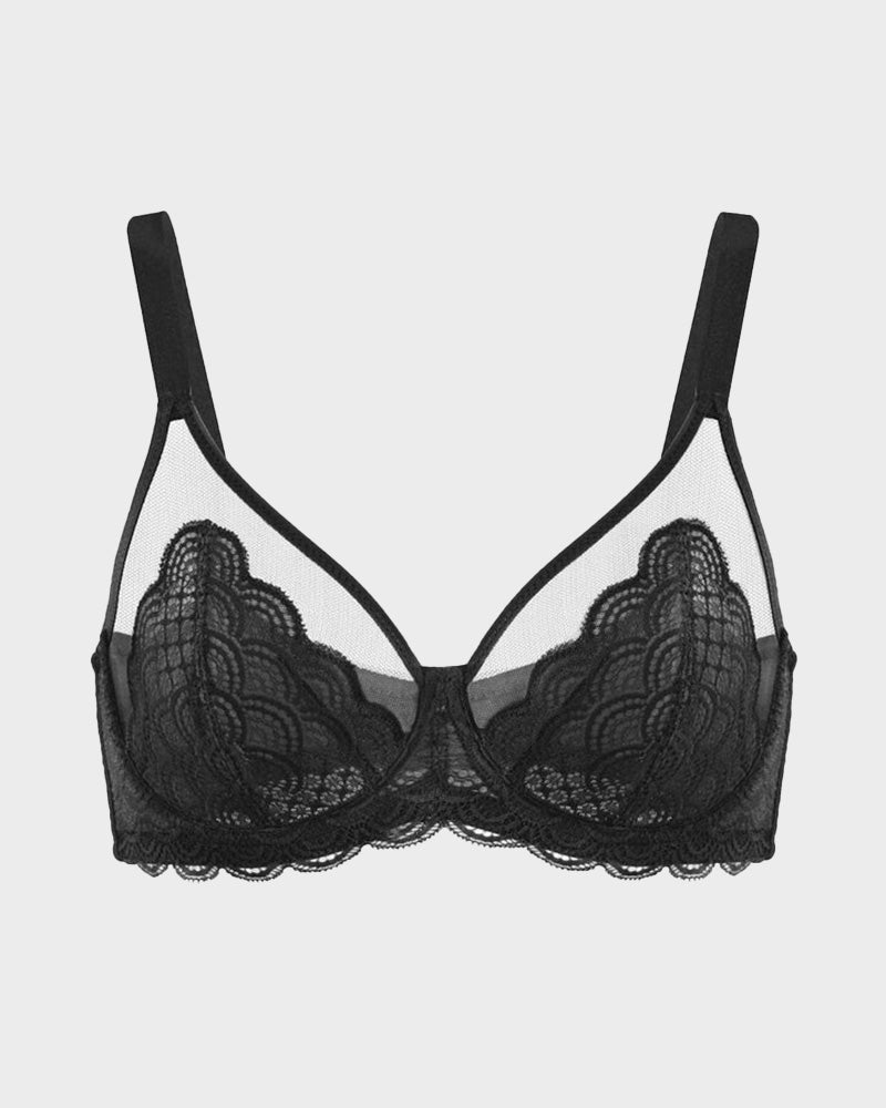 Soutien-gorge minimiseur en dentelle noire à couverture intégrale SheCurve® 